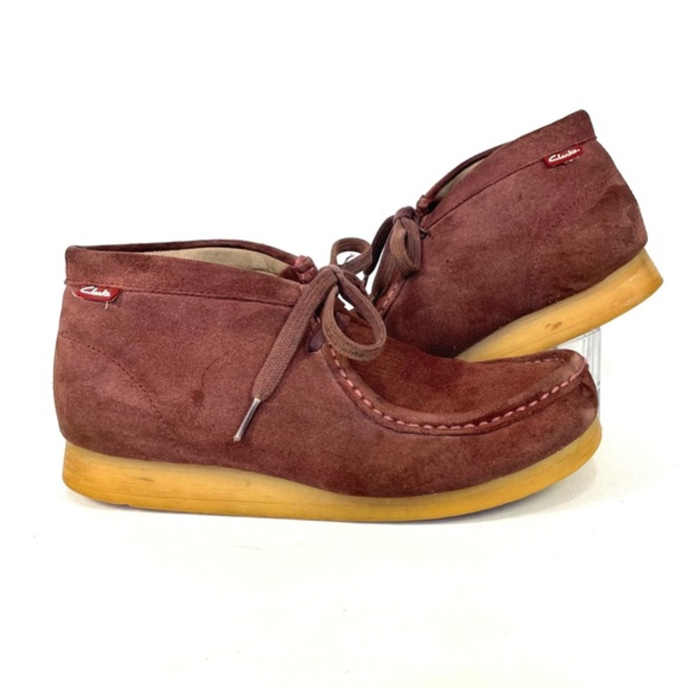 Clarks Wallabee Chukka Boots Burgundy Suede Crepe Sole Mens 8.5